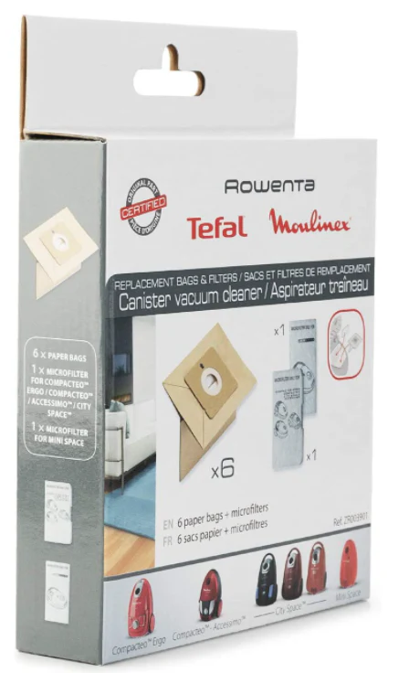 Kit de 6 sacos de aspirador + 2 filtros aspirador Rowenta e Moulinex - ZR003901 - Image 2